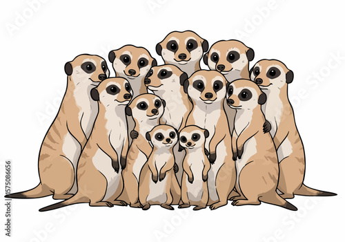 Cute Cartoon Meerkat Family Illustration Standing Together on a White Background