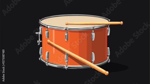 Vibrant Orange Drum and Wooden Drum Sticks Music Instrument