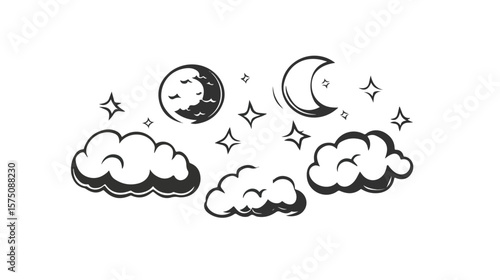 Partly Cloudy Night Weather Symbol Isolated on White Background
