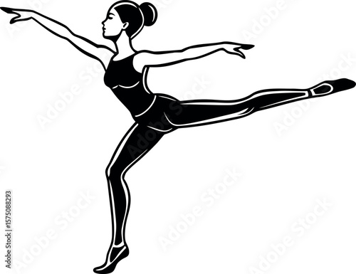 Black Silhouette of Female Dancer in Motion, Minimalist Dance Vector Art