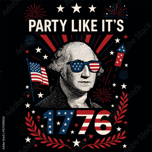 Party Like Its 1776 George Washington Sunglasses USA Flag Patriotic Fireworks
