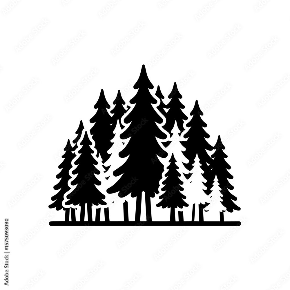 Obraz premium Silhouetted trees forming a dense forest landscape on a dark background