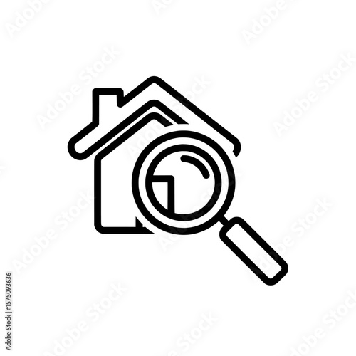 Home search icon with magnifying glass for property exploration and real estate