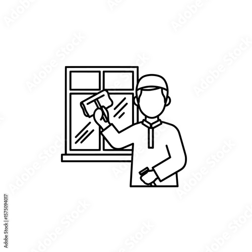 Man cleaning window with squeegee in a modern home setting