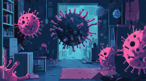 Virus Attack Flat Vector Illustration - Digital Security Concept