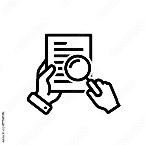 Hands holding document with magnifying glass for inspection and analysis