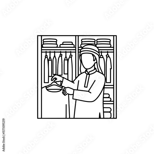 Person organizing clothes in a wardrobe with neatly hung garments