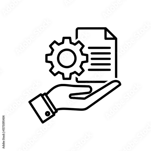 Hand holding document with gear symbolizing management and organization