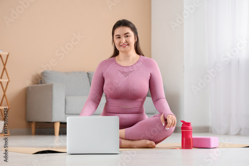 Sporty plus size woman with...