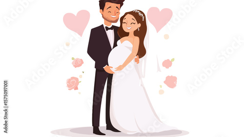 Pregnant Couple Wedding Invitation Cartoon Vector Illustration