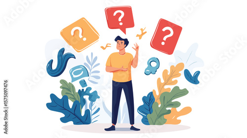 Confused Person with Question Marks, Seeking Answers Concept