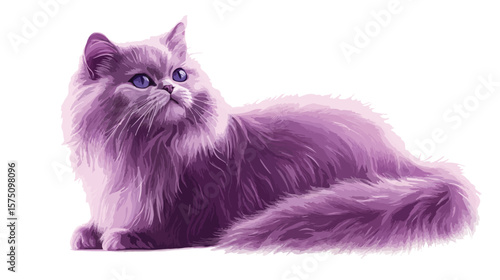 Lilac Fluffy Cat Illustration in Clean Color Style