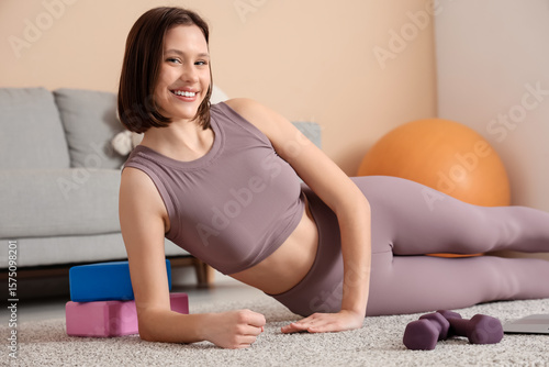 Sporty young woman training...