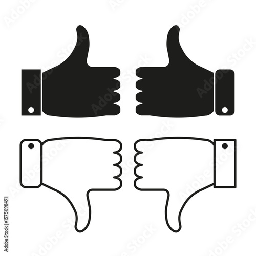 Positive endorsement silhouette. Negative dissent outline. Feedback communicative Vector. Approval rating representation.