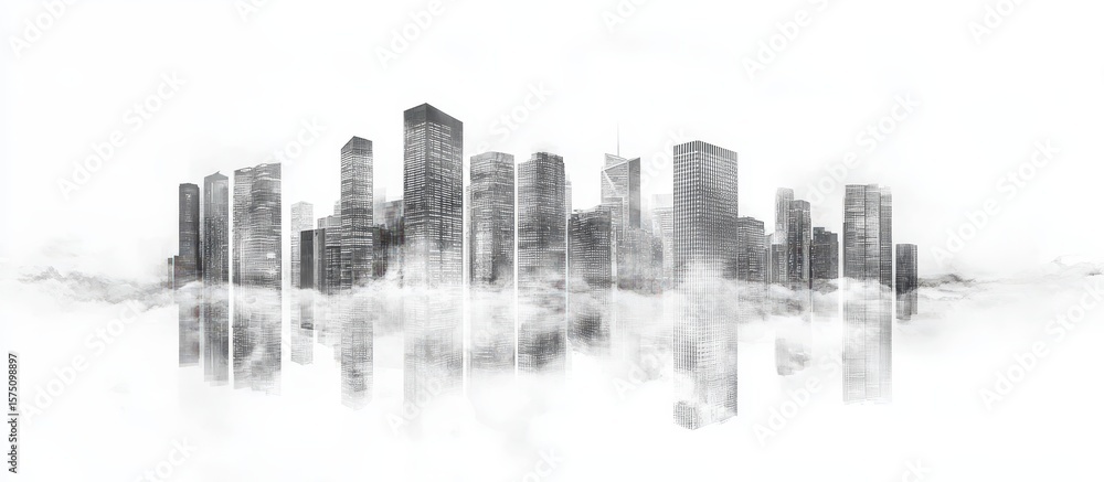 Obraz premium City skyline reflected in a hazy atmosphere.