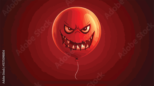 Spooky Red Halloween Balloon with Scary Angry Expression