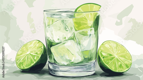 Refreshing Cocktail with Lime and Ice in a Drink
