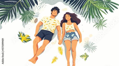 Relaxed Couple Resting Together in Flat Vector Illustration