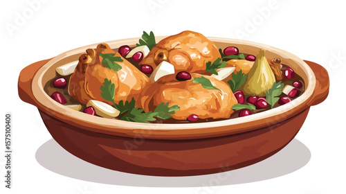 Savory Side View of Stewed Chicken with Onion Greens
