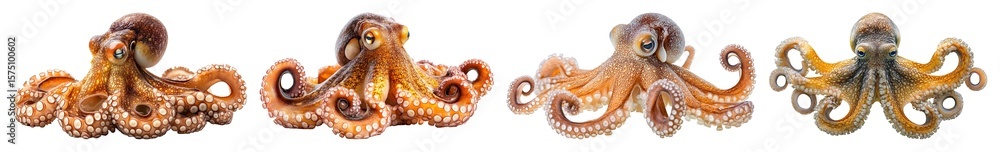 Obraz premium Four octopuses on transparent background various poses