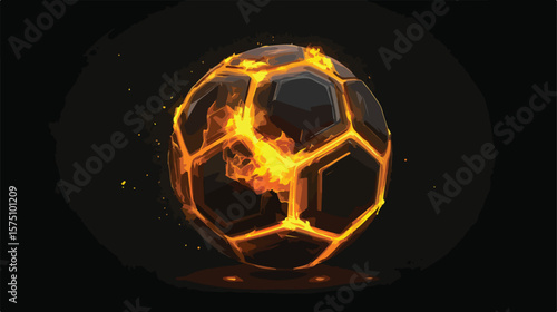 Dynamic Soccer Ball with Fire on Black Background Vector Illustration