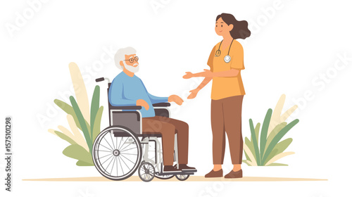 Compassionate Social Worker Helping Elderly Person with Disability