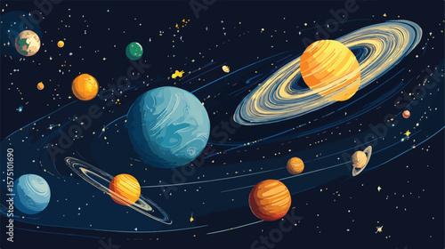 Solar System Illustration with Labeled Planets for Education