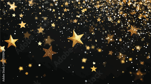 Elegant Sparkling Stars Glitter Shimmering on Black Background
