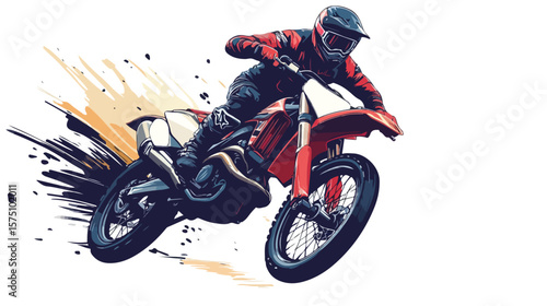 Extreme Motocross Biker Dominating Track in Vector Art