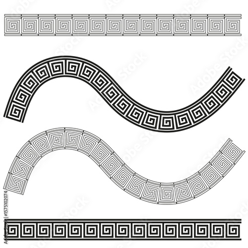 Greek key borders. Meander pattern lines. Ancient ornament shapes. Vector classical design.