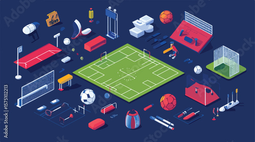 Dynamic Sport Isometric Vector Illustration Set for Designers