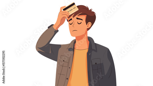 Young Man Looking Stressed While Holding Credit Card