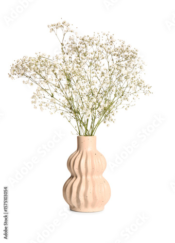 Beige vase with gypsophila ...