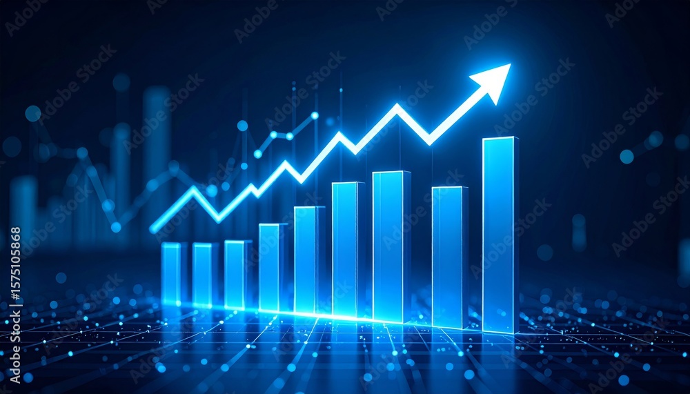 Growth chart business strategy up arrow graph finance stock market or increase money profit diagram on financial concept success economy investment background with digital progress trade bar target Growth chart business strategy up arrow graph finance stock market or increase money profit diagram on financial concept success economy investment background with digital progress trade bar target