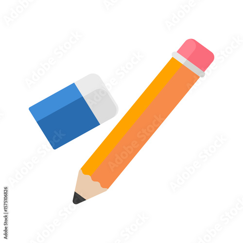 Free Download Flat icon of a yellow pencil with a blue eraser. Vector illustration representing writing, drawing, creativity, study, and correction. - GFXLoad