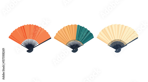 Japanese Folding Fan Flat Vector Design Isolate