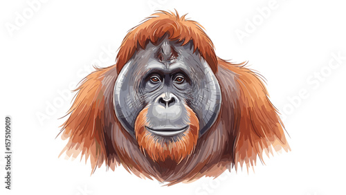 Detailed Orangutan Portrait Illustration for Wildlife Conservation Campaigns and Educational