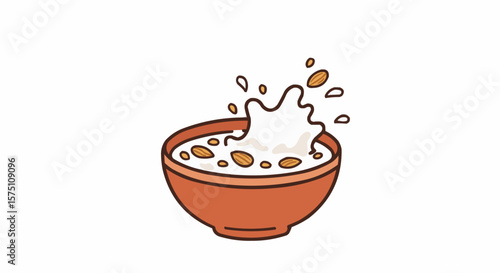 Bowl of Mediterranean food with splash of milk and almonds  