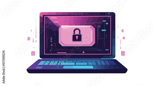 Secure Laptop Screen with Lock Vector Illustration