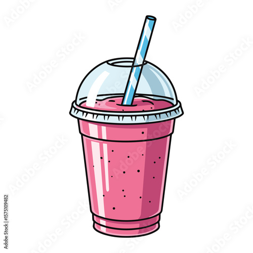 Vibrant pink smoothie in takeout cup with straw illustration for healthy lifestyle designs