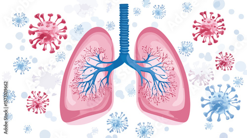Human Lungs Alveoli with Pneumonia Cartoon Design