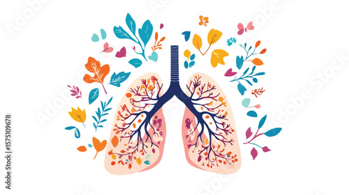 Detailed Human Lungs Flat Vector Design on White Background