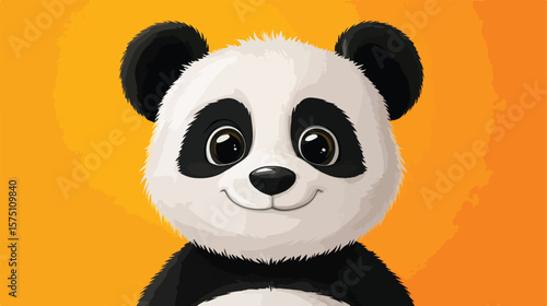 Adorable Smiling Panda Icon in Orange Background