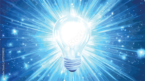 Bright Light Bulb Vector with Electric Inside and Rays