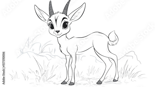 Cute Little Antelope Cartoon Character Coloring Page for Kids