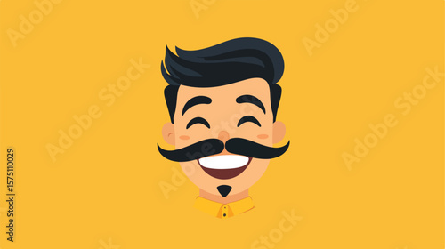 Smiling Healthy Man Icon with Moustache, Positive Emotions Image