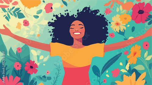 Joyful Lady Completing Loading Process in Flat Vector Illustration