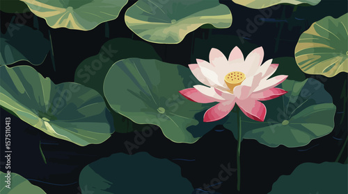Detailed Realistic Lotus Flower with Leaves in High Resolution