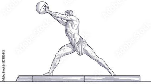 Dynamic Discus Thrower Line Drawing - Sports Illustration