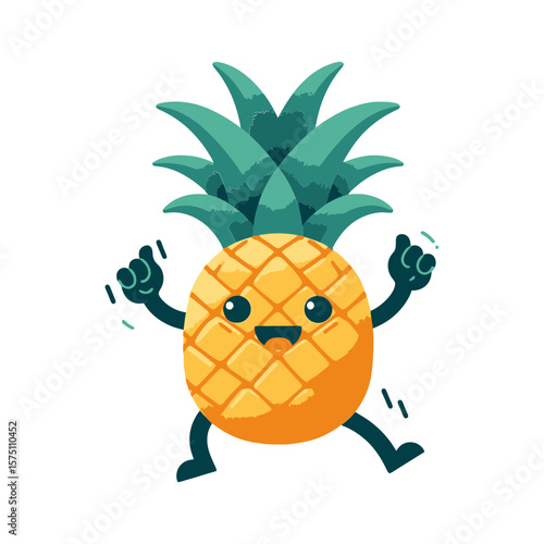 This lively cartoon pineapple with a happy face is perfect for websites or blogs about tropical themes, summer, healthy eating, fruits, or a cheerful, energetic mood.

